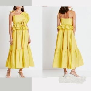 TANYA TAYLOR Size 8 Delphine Yellow Ruffled Peplum Midi Dress Sculptural Art NWT